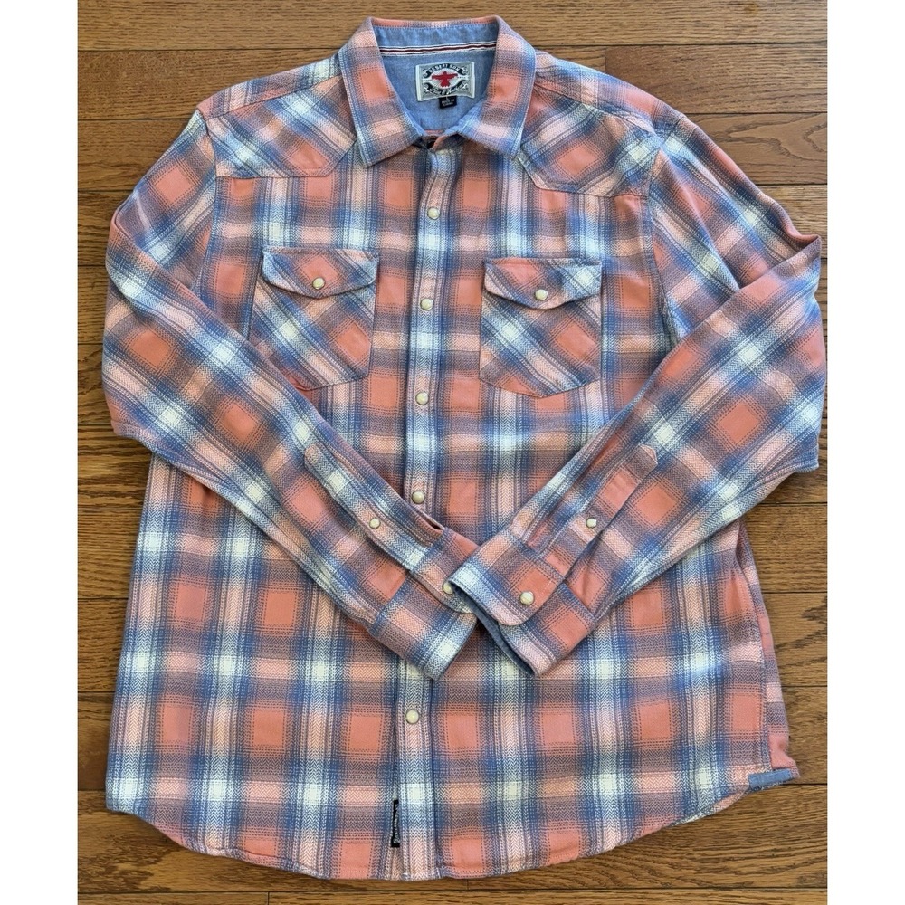 Mens Desert Son Flag & Anthem Plaid Flannel Shirt Button Down Long Sleeve Size L
